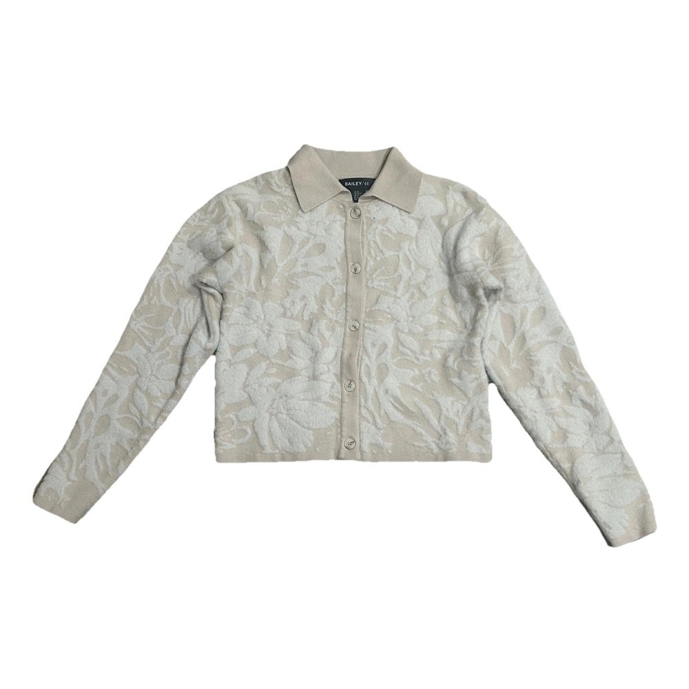 Bailey 44 Floral Jacquard Knit Cardigan Sweater Cream White Collared XS
